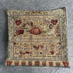 Garden Harvest Tapestry Pillow Cover 18x18 Velvet Multicolor Country Decor FLAW